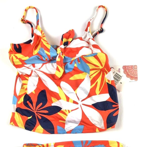 Hobie, Tankini Top And Hipster Bottom, Set, Size 8, Red Multicolored
